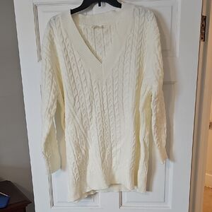 Altar'd State Cream V-Neck Cable Knit Sweater